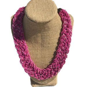Vtg Weave Beaded Pink Wide Statement Collar Necklace Aztec Western Boho